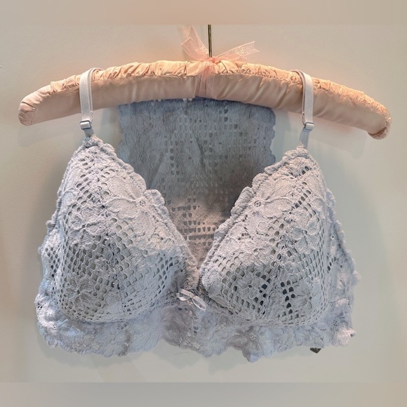 Aerie Padded Wireless Lace Cami Tank Bra Bralette in Light Blue‎ - Picture 8 of 9